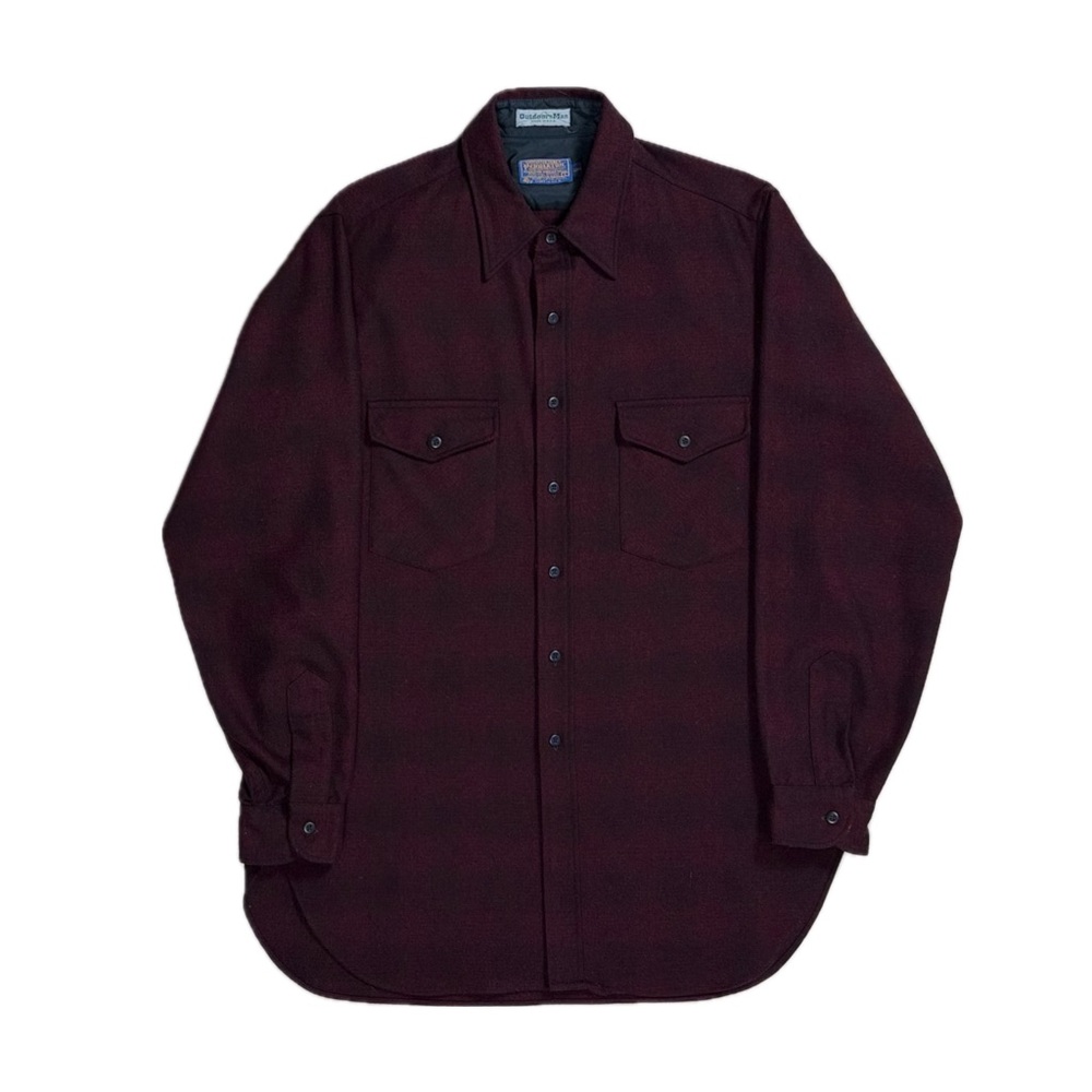 Vtg Pendleton USA wool burgundy shadow plaid board shirt flannel men large long